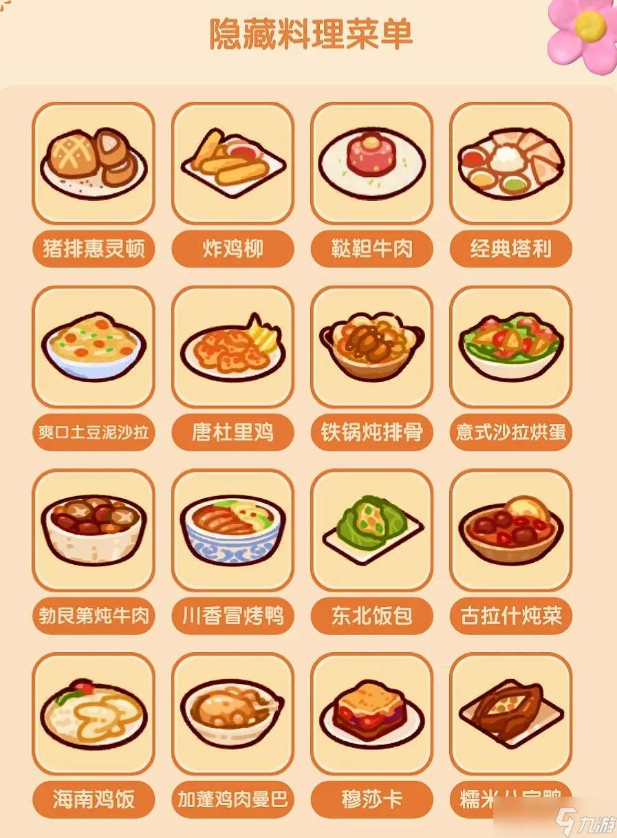 我的休閑時光隱藏料理菜單大全