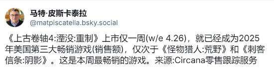 《上古卷軸4RE》躋身2025年美國游戲銷量榜第三名