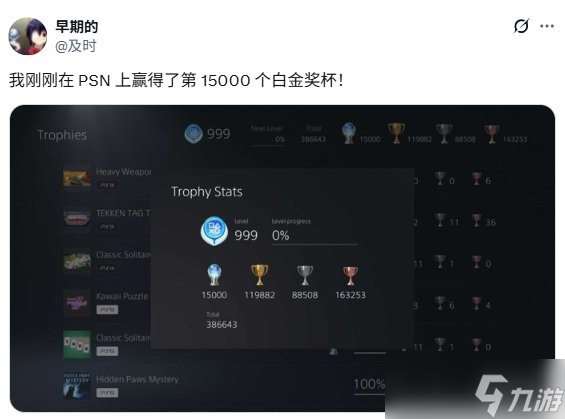玩家曬PS第15000個白金獎杯！不好意思 他才世界第二