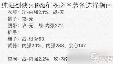 纯阳剑侠 PVE征战必备装备选择指南