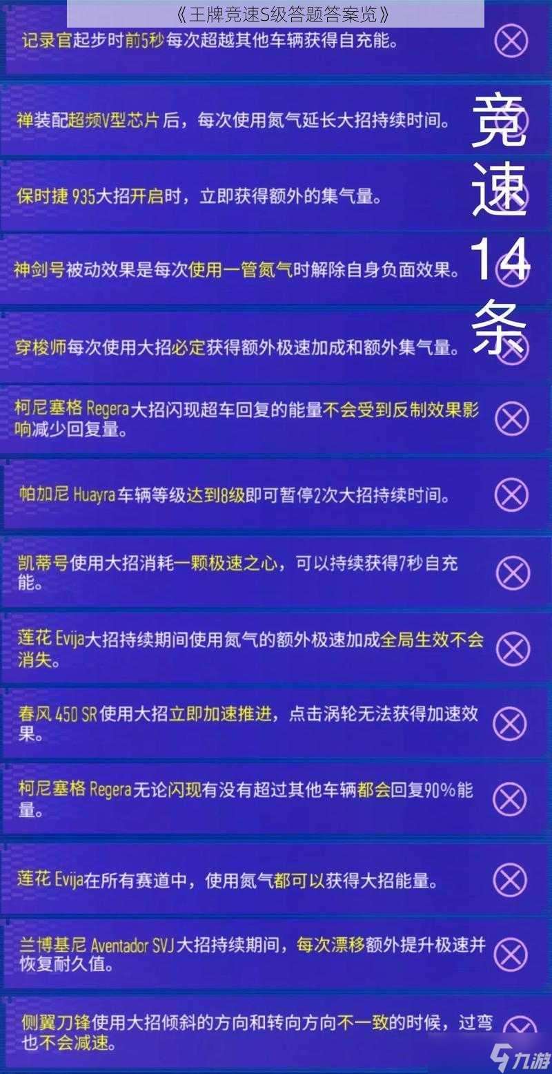 《王牌竞速S级答题答案览》