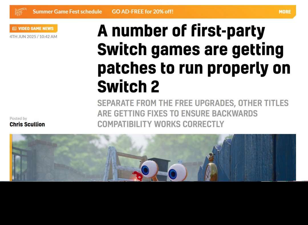 Switch多款第一方游戏迎来补丁 以兼容Switch 2